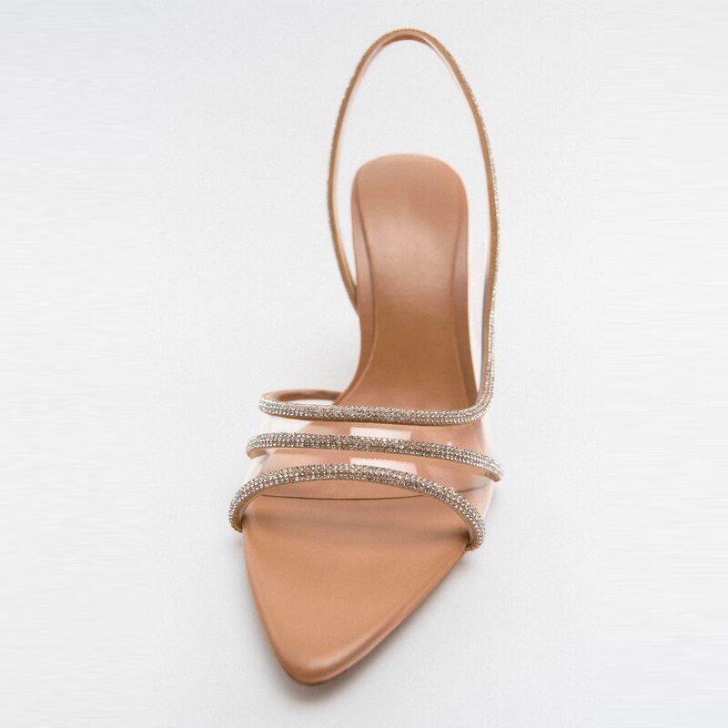 Women's Rhinestone Strap High Heel Slingback Sandals - Pointed Toe