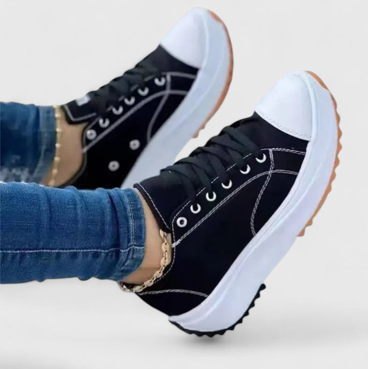 Women's Platform Sneakers - Lace-Up - Low-Top - Canvas - Round Toe