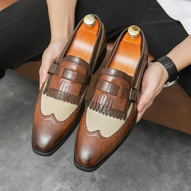 Men’s Brogue Loafers with Kiltie Fringe and Buckle Detail