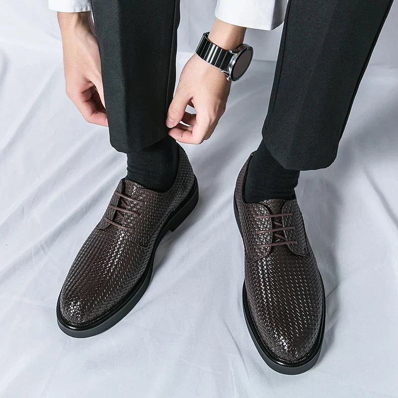 Men's Oxford Dress Shoes - Round Toe - Woven Texture Upper - Lace-Up - Black