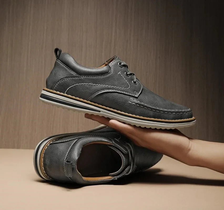 Men’s Rounded Toe Lace-Up Casual Shoes with Moc Stitching and Flat Rubber Sole