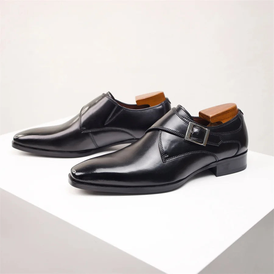 Men’s Faux-Leather Monk Strap Dress Shoes with Polished Finish