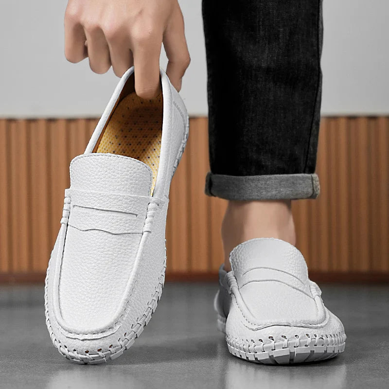 Men's Genuine Leather Penny Loafers - Hand-Stitched Slip-On