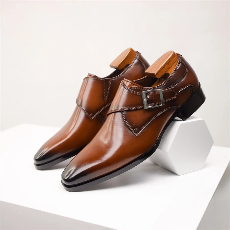 Men’s Faux-Leather Monk Strap Dress Shoes with Polished Finish