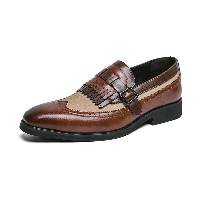 Men’s Brogue Loafers with Kiltie Fringe and Buckle Detail