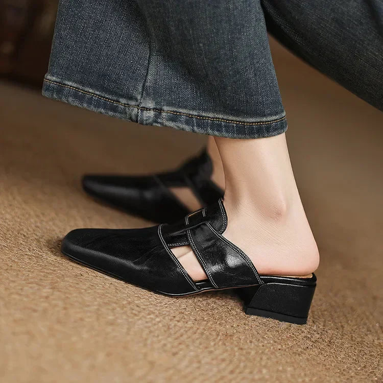 Women’s Closed Toe Mule Heels with Strap Detail