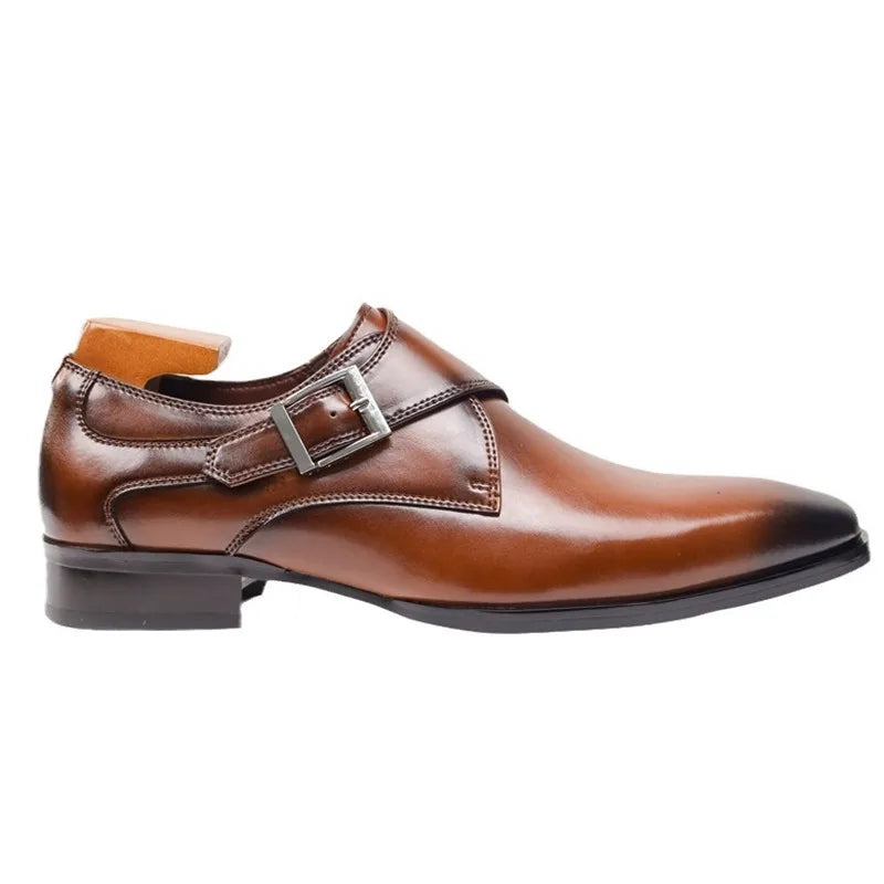 Men’s Faux-Leather Monk Strap Dress Shoes with Polished Finish