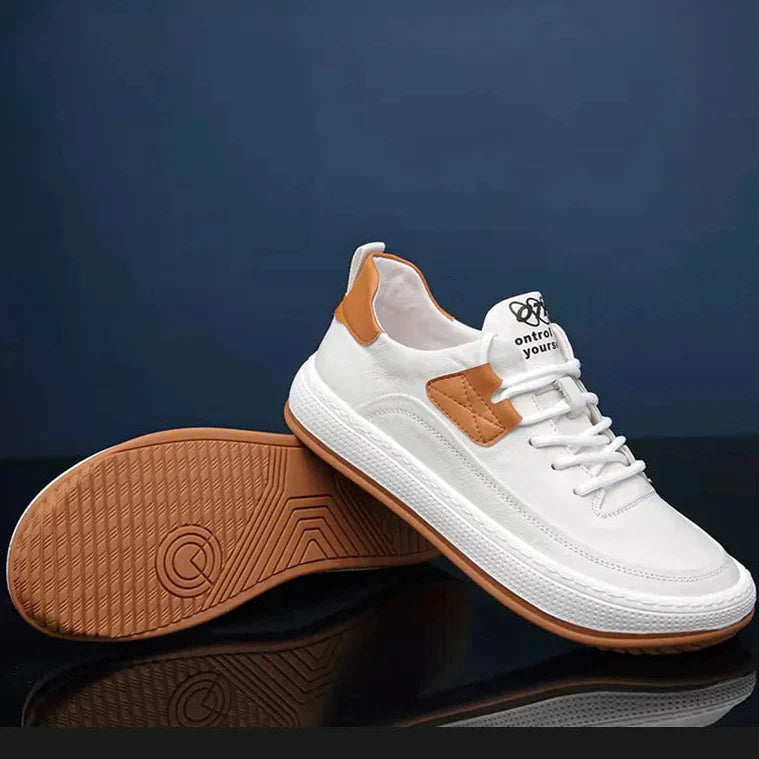Men's Low-Top Sneakers - Lace-Up - Platform Sole - Leather Accents
