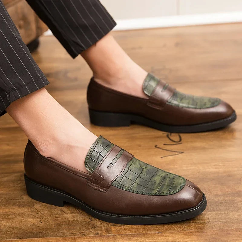 Men's Crocodile Embossed Penny Loafers - Slip-On Leather