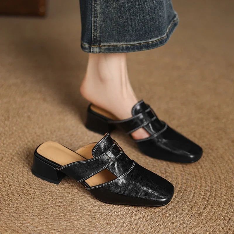 Women’s Closed Toe Mule Heels with Strap Detail