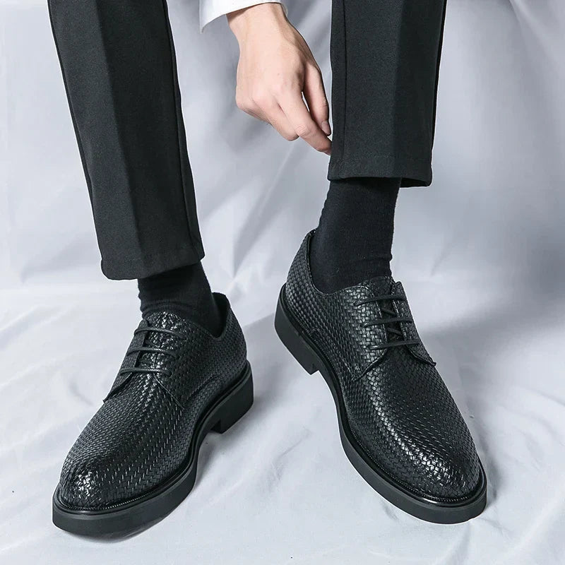 Men's Oxford Dress Shoes - Round Toe - Woven Texture Upper - Lace-Up - Black