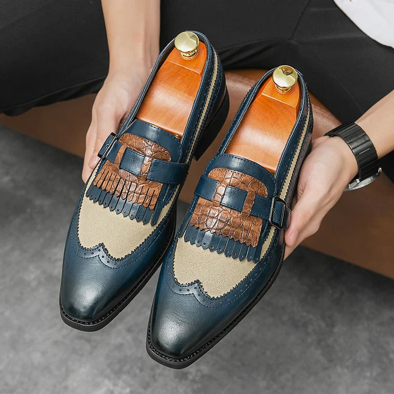 Men’s Brogue Loafers with Kiltie Fringe and Buckle Detail