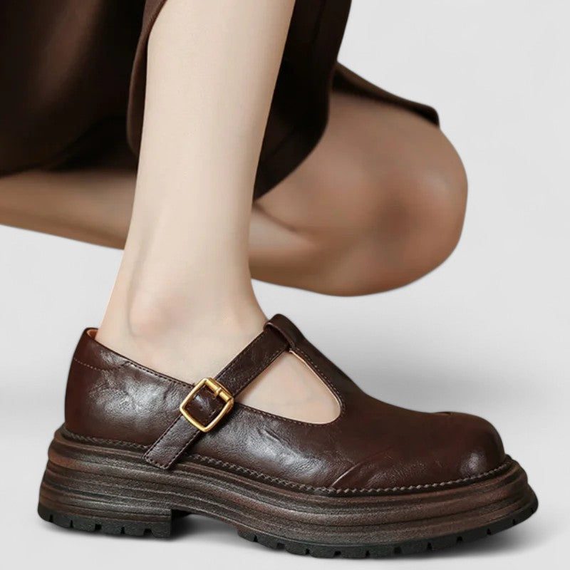 Women's T-Bar Mary Jane Platform Low Heel - Buckle Strap - Chunky Sole