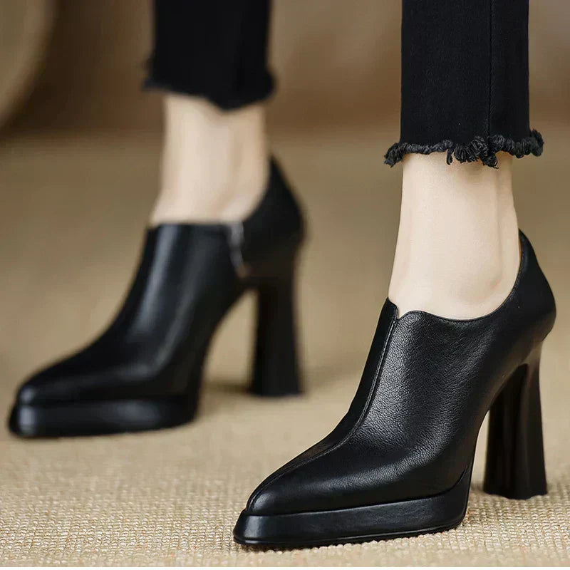 Women's Pointed Toe Ankle Booties - Side Zip - Block Heel - Platform