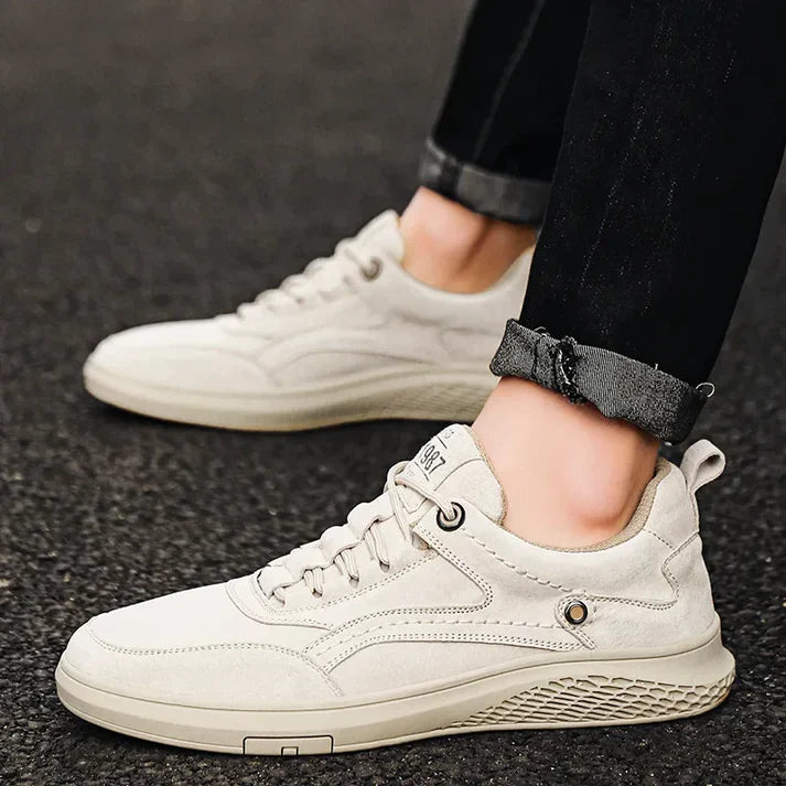 Men's Suede Low-Top Lace-Up Sneakers with Round Toe