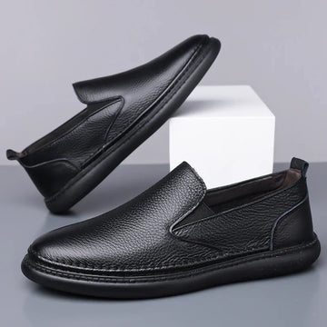 Men’s Round Toe Faux Leather Slip-On Casual Shoes with Elastic Side Panels