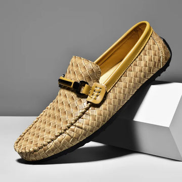 Men's Slip-On Loafers - Woven Upper - Round Toe - Metal Bit Hardware