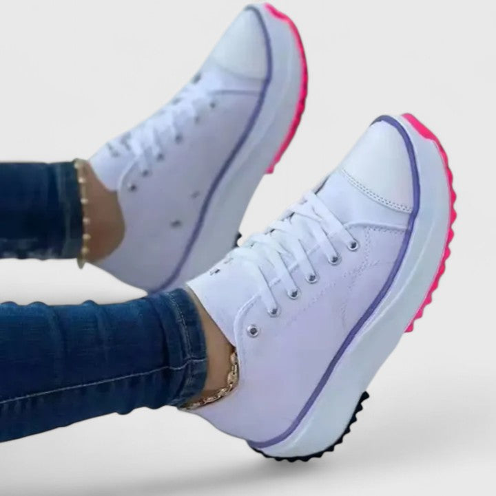 Women's Platform Sneakers - Lace-Up - Low-Top - Canvas - Round Toe