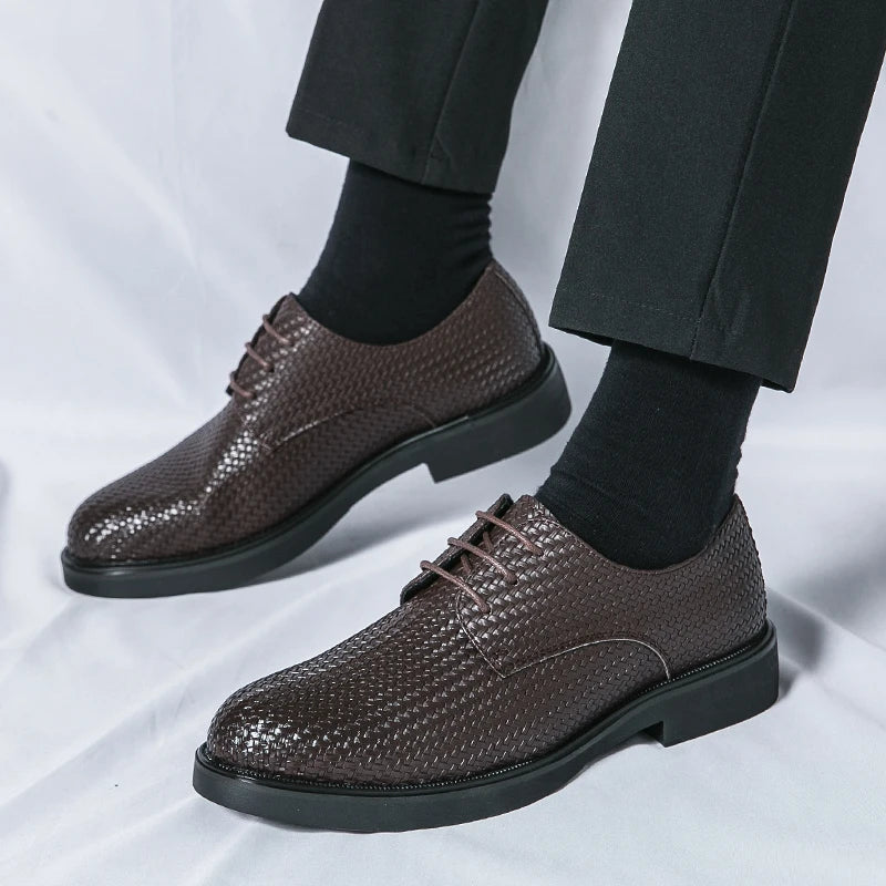 Men's Oxford Dress Shoes - Round Toe - Woven Texture Upper - Lace-Up - Black