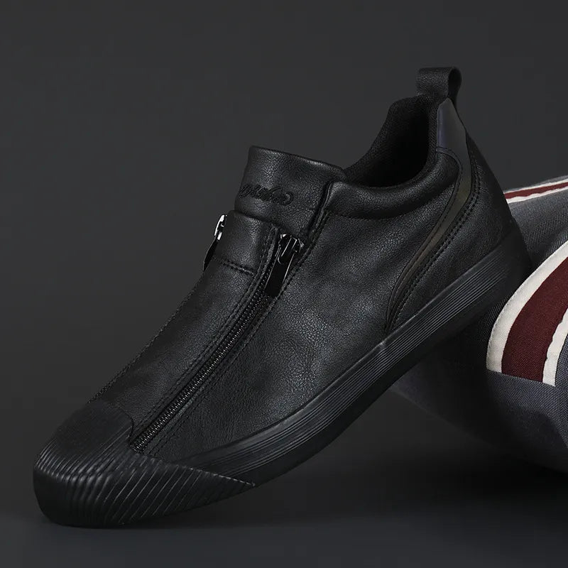Men’s Low-Profile Zip Sneakers with Almond Toe and Textured Sole
