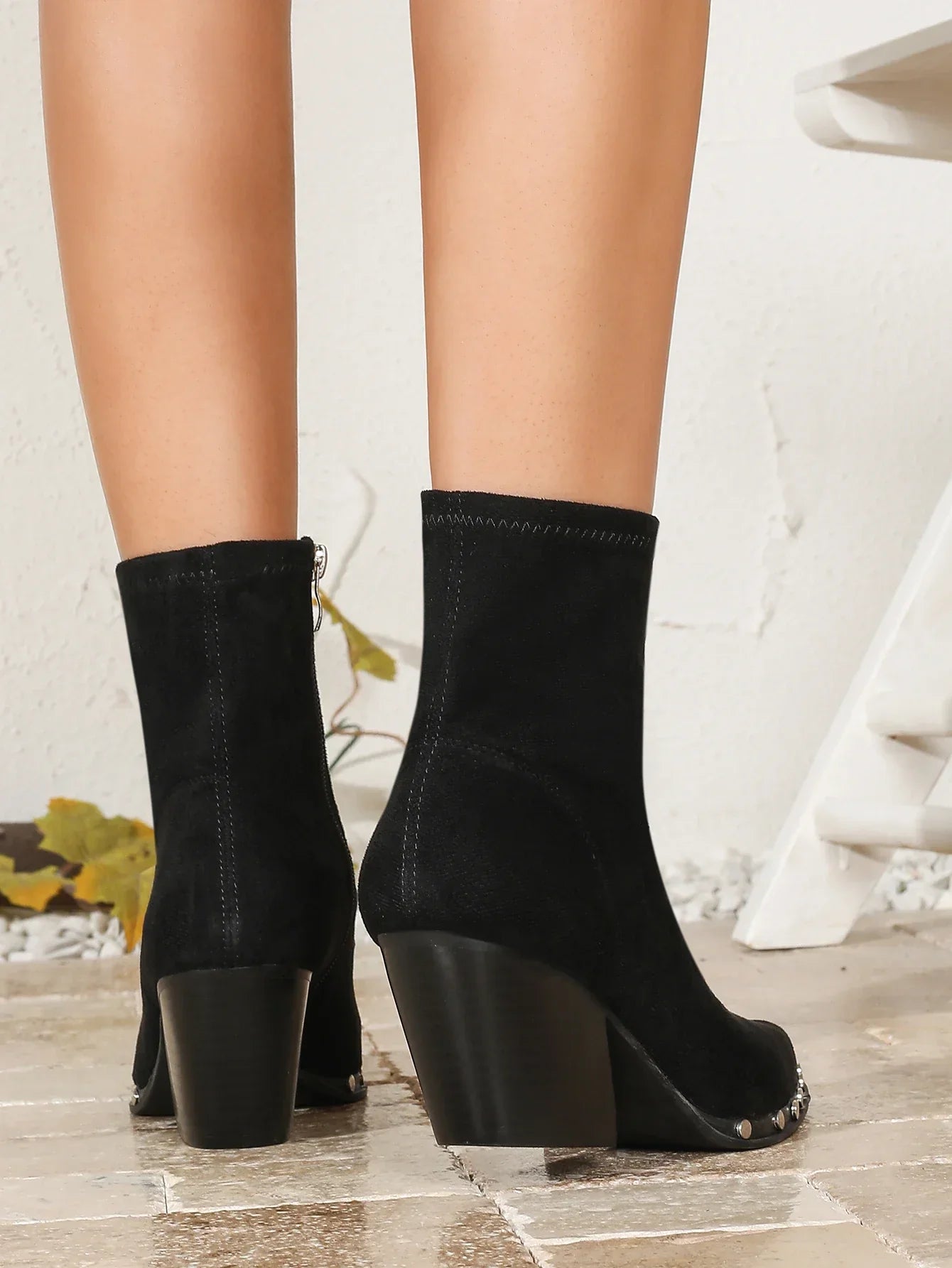 Women’s Block Heel Ankle Boots with Studded Trim