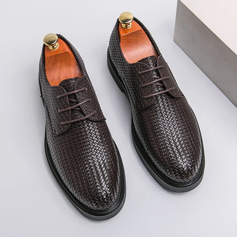 Men's Oxford Dress Shoes - Round Toe - Woven Texture Upper - Lace-Up - Black
