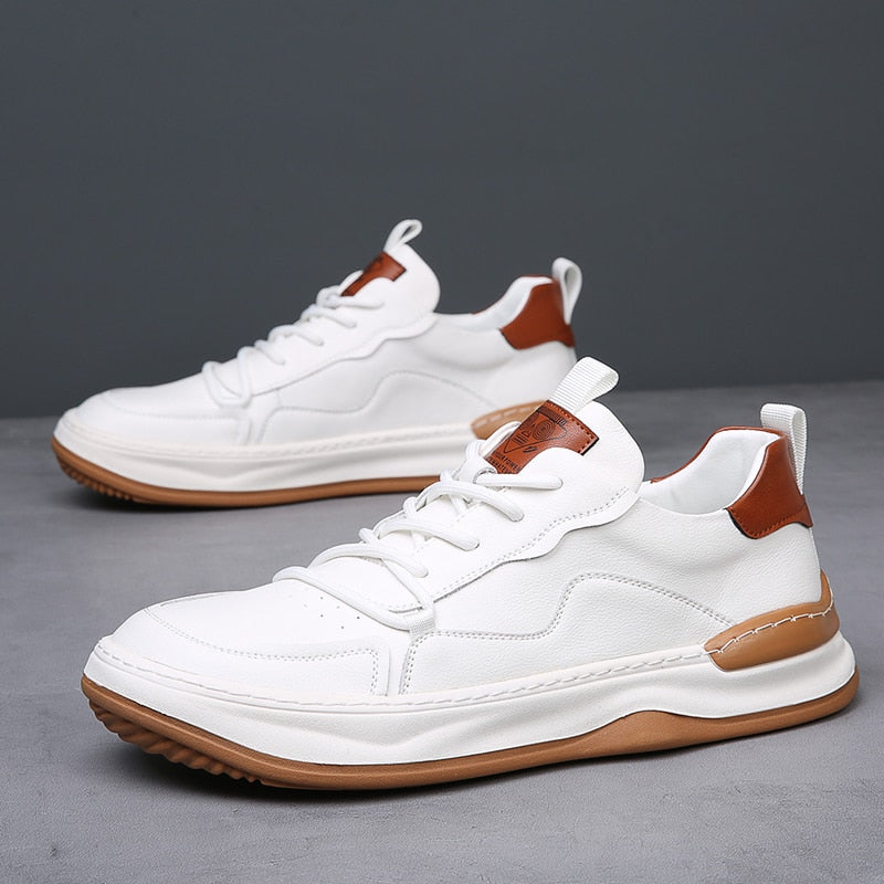 Men’s Lace-Up Low-Top Sneakers with Rounded Toe and Flat Sole