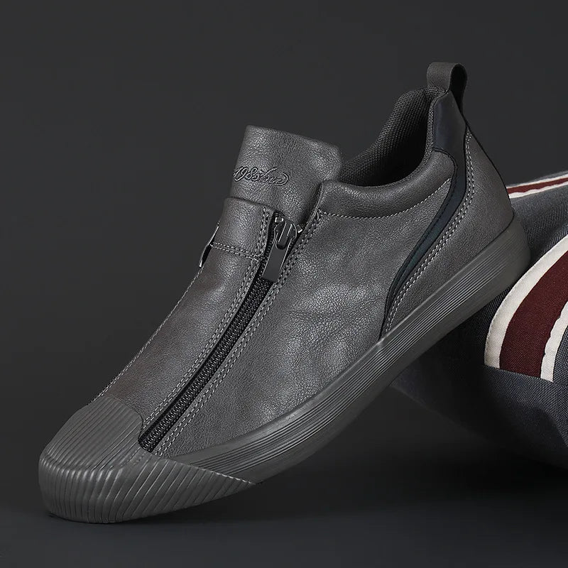 Men’s Low-Profile Zip Sneakers with Almond Toe and Textured Sole