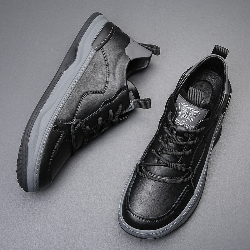 Men’s Lace-Up Low-Top Sneakers with Rounded Toe and Flat Sole