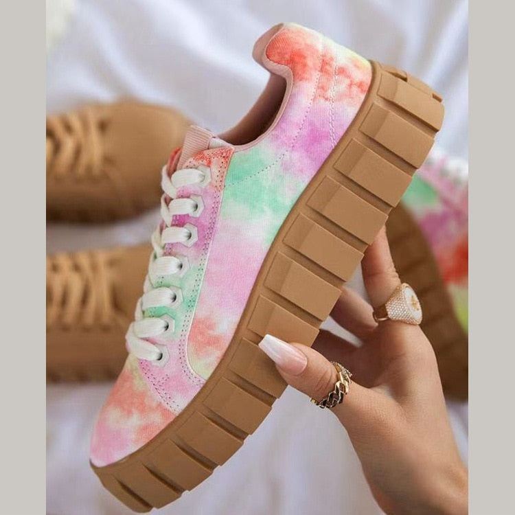 Women's Platform Sneakers - Low-Top Lace-Up Canvas Shoes