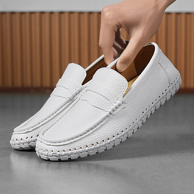 Men's Genuine Leather Penny Loafers - Hand-Stitched Slip-On