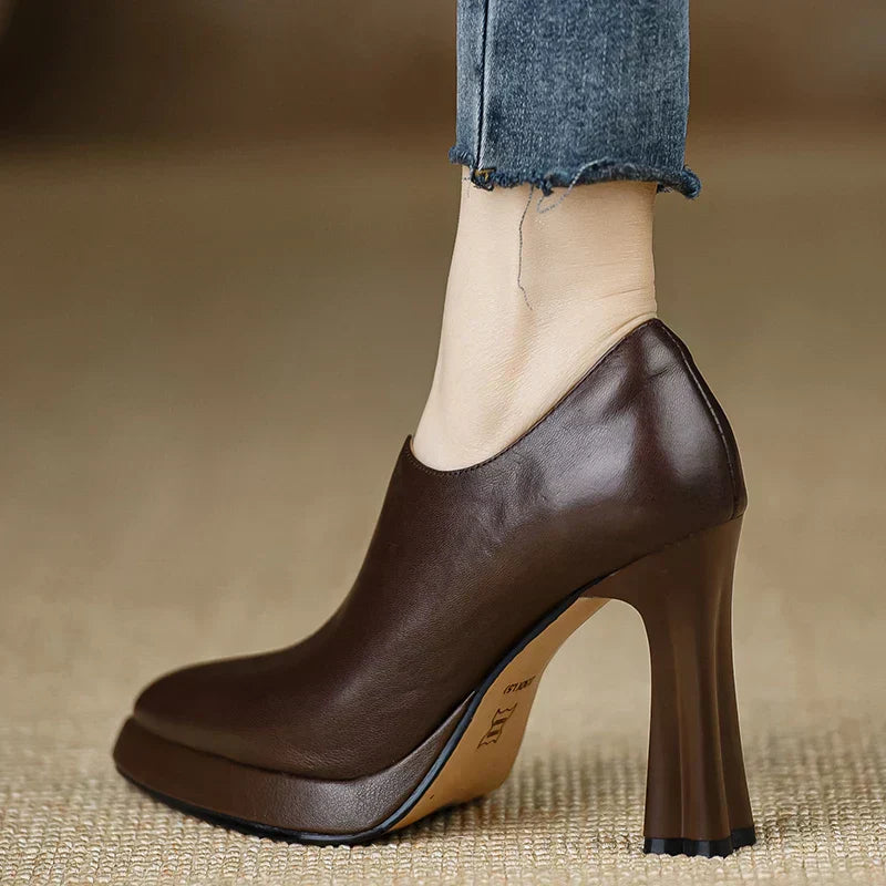 Women's Pointed Toe Ankle Booties - Side Zip - Block Heel - Platform