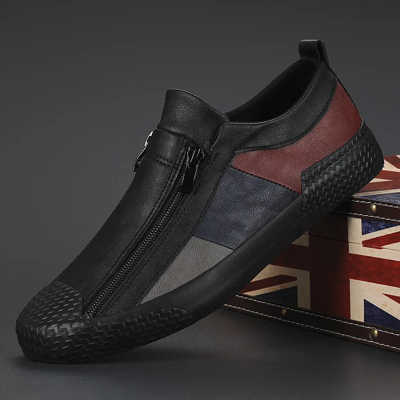 Men’s Zip-Front Slip-On Sneakers with Almond Toe and Textured Sole