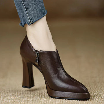 Women's Pointed Toe Ankle Booties - Side Zip - Block Heel - Platform
