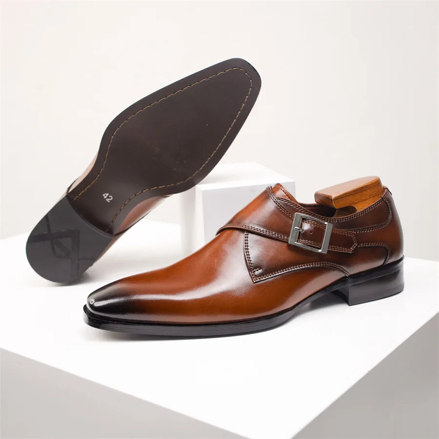 Men’s Faux-Leather Monk Strap Dress Shoes with Polished Finish