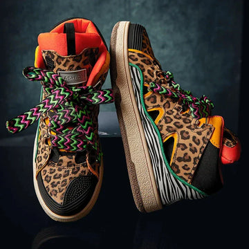 Unisex Leopard Print High-Top Sneakers with Bold Lace Detail