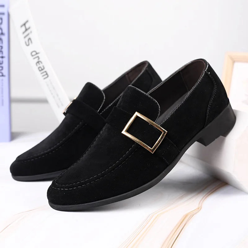Men’s Slip-On Loafers with Buckle Detail and Low Block Heel