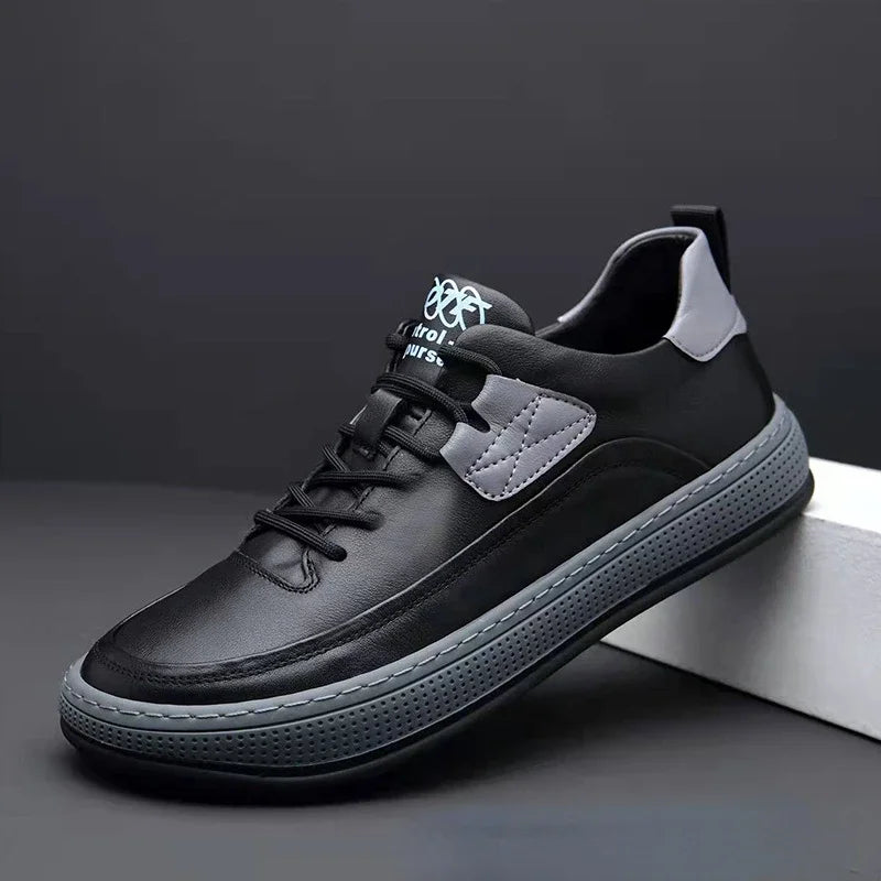 Men's Low-Top Sneakers - Lace-Up - Platform Sole - Leather Accents