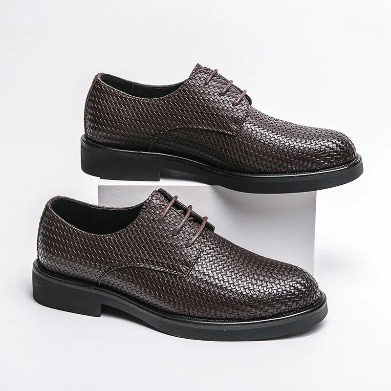 Men's Oxford Dress Shoes - Round Toe - Woven Texture Upper - Lace-Up - Black
