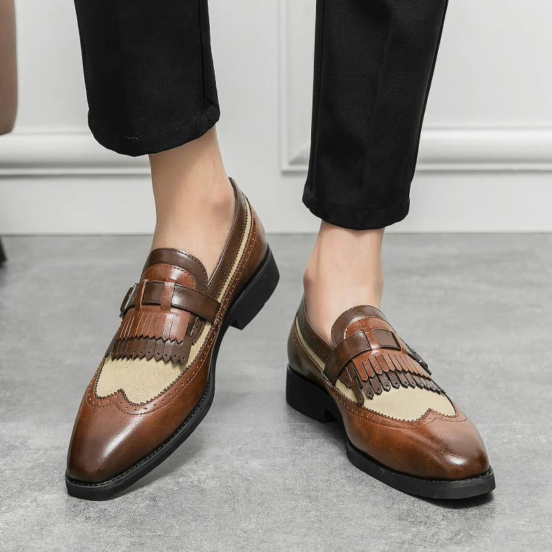 Men’s Brogue Loafers with Kiltie Fringe and Buckle Detail