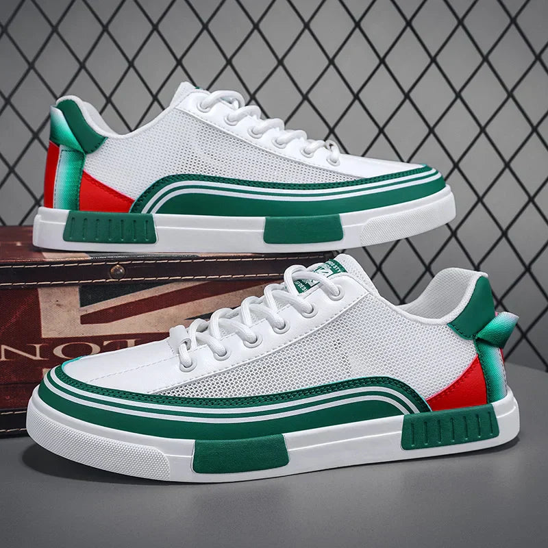 Men’s Lace-Up Mesh Sneakers with Rounded Toe and Flat Rubber Sole