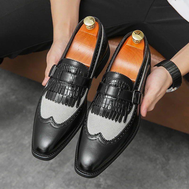 Men’s Brogue Loafers with Kiltie Fringe and Buckle Detail