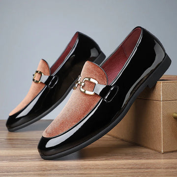 Men's Patent Leather Suede Panel Horsebit Penny Loafers