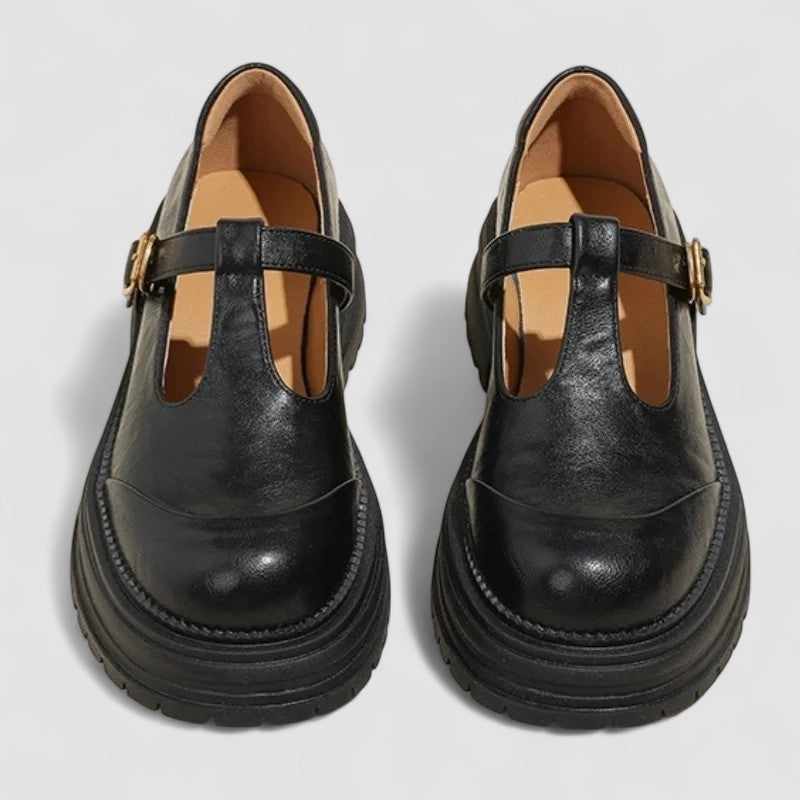 Women's Leather Mary Jane T-Bar Buckle Platform Heels