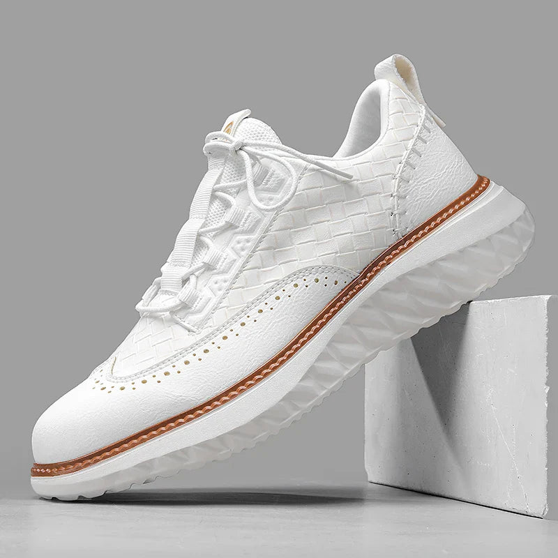 Men’s Textured Lace-Up Sneakers with Modern Wingtip Detailing and Cushioned Sole