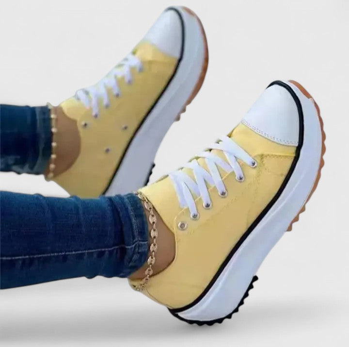 Women's Platform Sneakers - Lace-Up - Low-Top - Canvas - Round Toe
