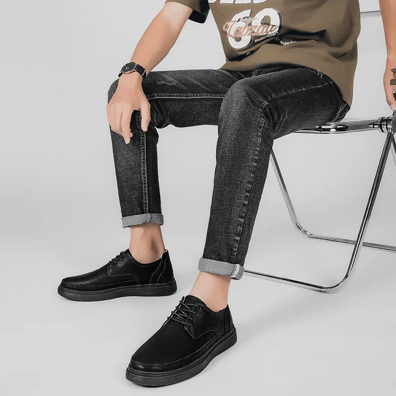 Men's Low-Top Sneakers - Lace-Up - Platform Sole - Round Toe