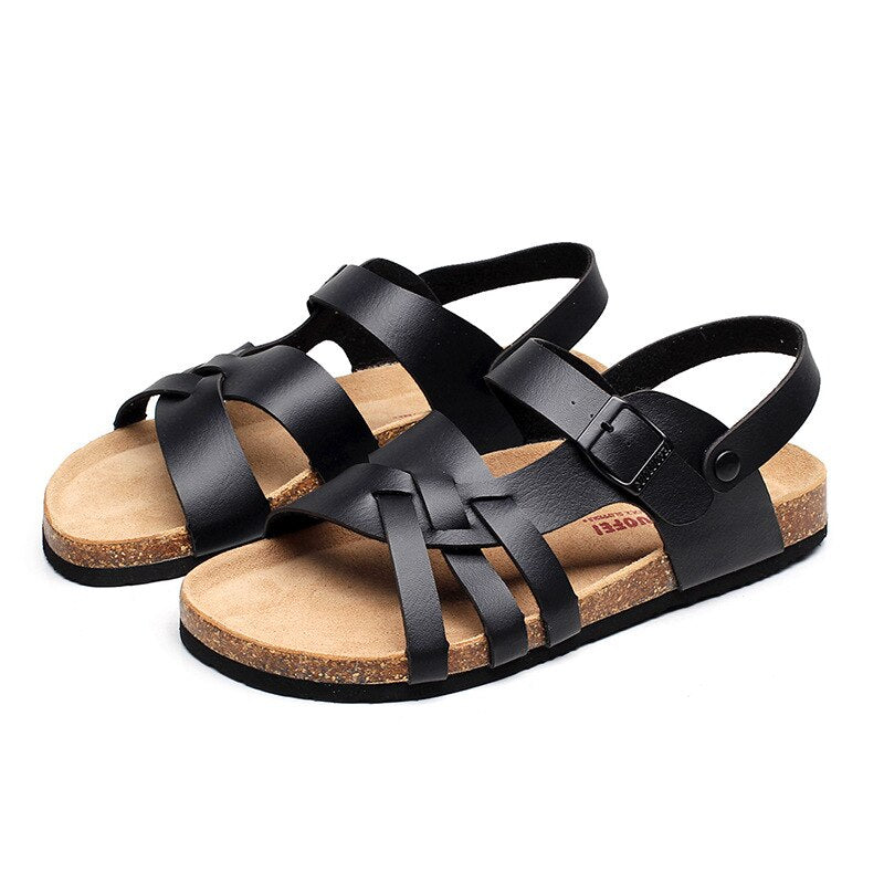 Men’s Multi-Strap Buckle Sandals with Open Toe and Flat Sole