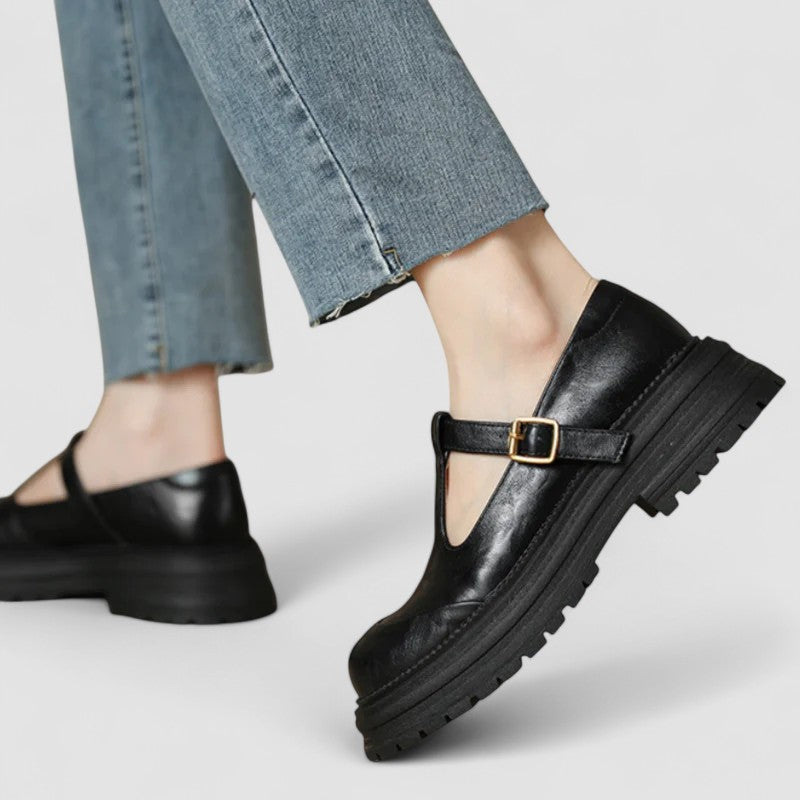 Women's T-Bar Mary Jane Platform Low Heel - Buckle Strap - Chunky Sole