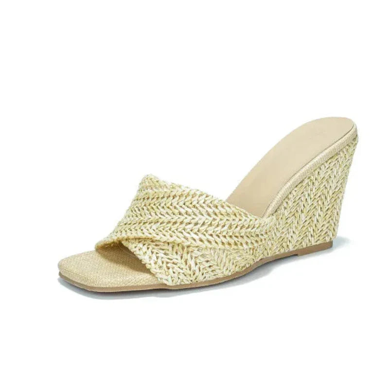 Women's Wedge Sandals Open-Toe Woven Strap Slip-On Mule
